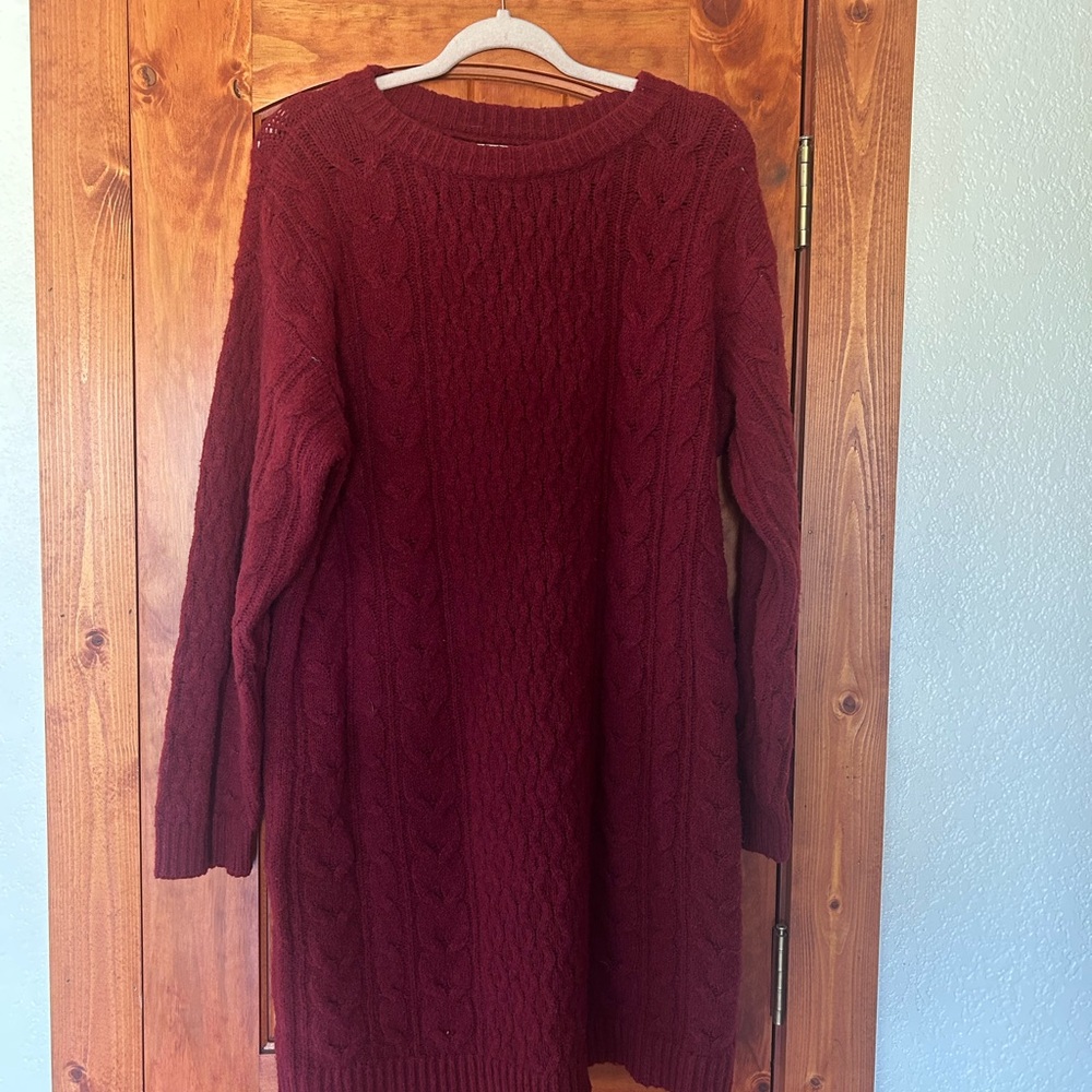 Universal Thread Long Sleeve Maroon Cable Knit Mini Sweater Dress
